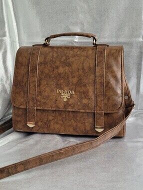 Vintage Brown Texture Print Shoulder Bag with Top Handle